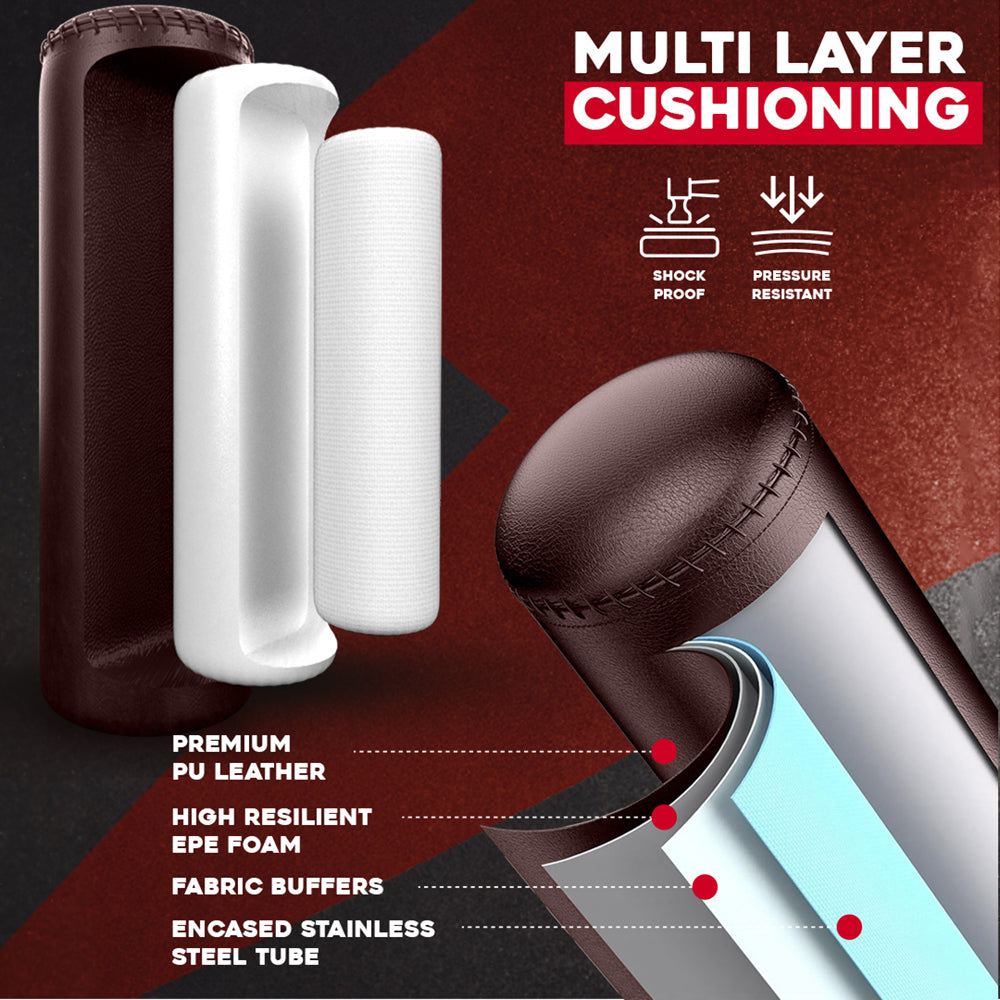 5.5ft Free Standing Punch Bag with Gloves and Cover Main IMG Silver Glove & Brown Punchbag.