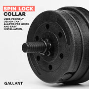Gallant 20kg Adjustable Weights Dumbbells Set Spin Lock Collar Details.