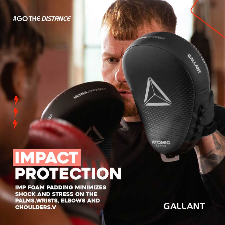 Atomic Series Boxing Gloves and Focus Mitts Combo - Silver  Impact Protection.
