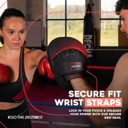 Atomic Series Boxing Gloves and Focus Mitts Combo - Red Secure Fit Wrist Straps.