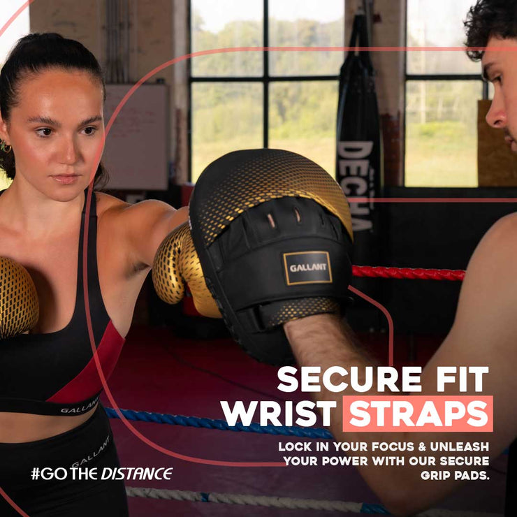 Atomic Series Boxing Gloves and Focus Mitts Combo - Gold Secure Fit Wrist Straps.