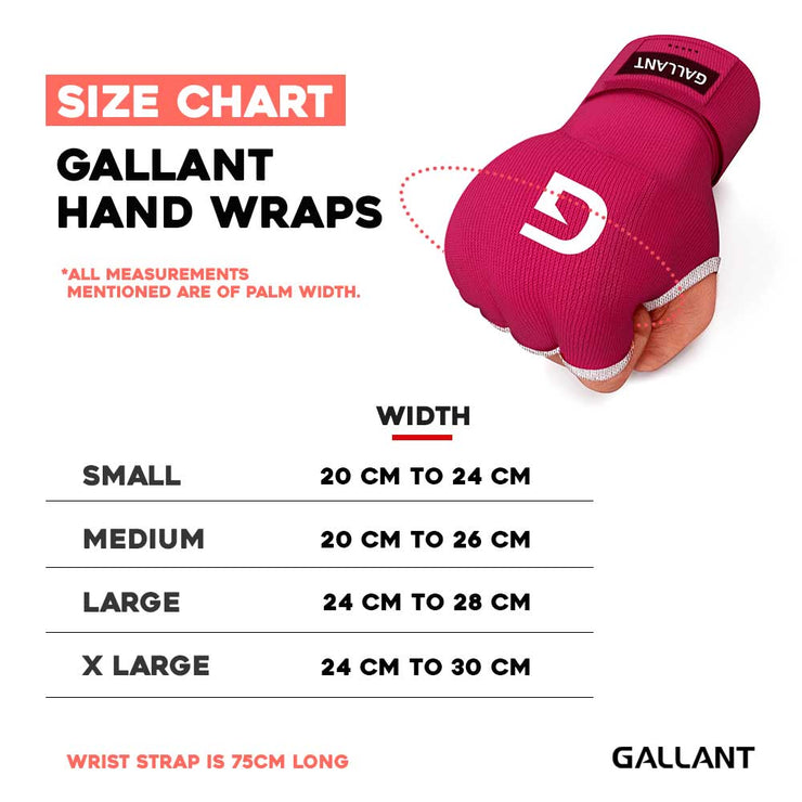 Gallant Heritage Boxing Gel Inner Hand Wrap - Pink Size Chart Details.