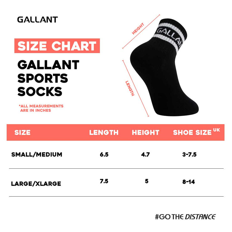 Gallant Sports Socks - 2 Pack, Product size chart details.
