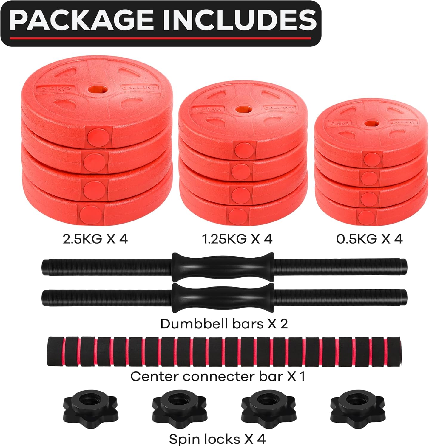 Gallant 20kg Adjustable Dumbbells Set, 2 in 1 Dumbbells and Barbell Hand Free Weights Dumbbells Set - Bar Weight Sets, Main IMG