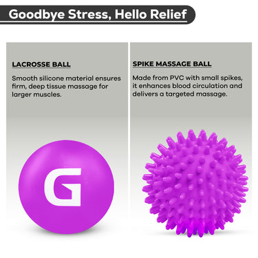 Spiky Massage Ball and Lacrosse Ball Set - Portable Stress Balls - Durable Physio Ball for Trigger Point Therapy Goodbye Stress, Hello Relief