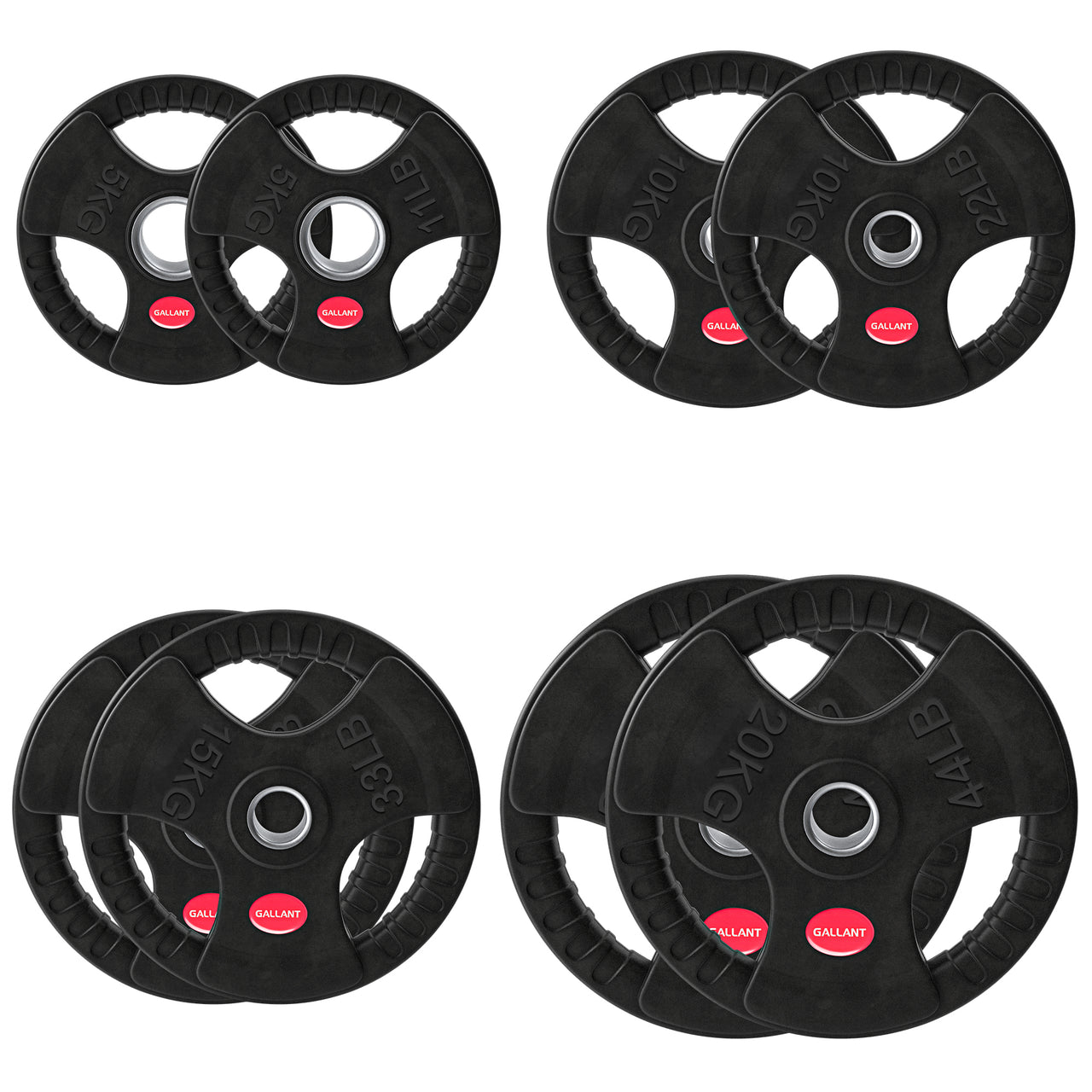 Gallant 2 Inch Olympic Weight plates - Rubber Coated Cast Iron Weight Plates With Tri Grips - Rubber Barbell