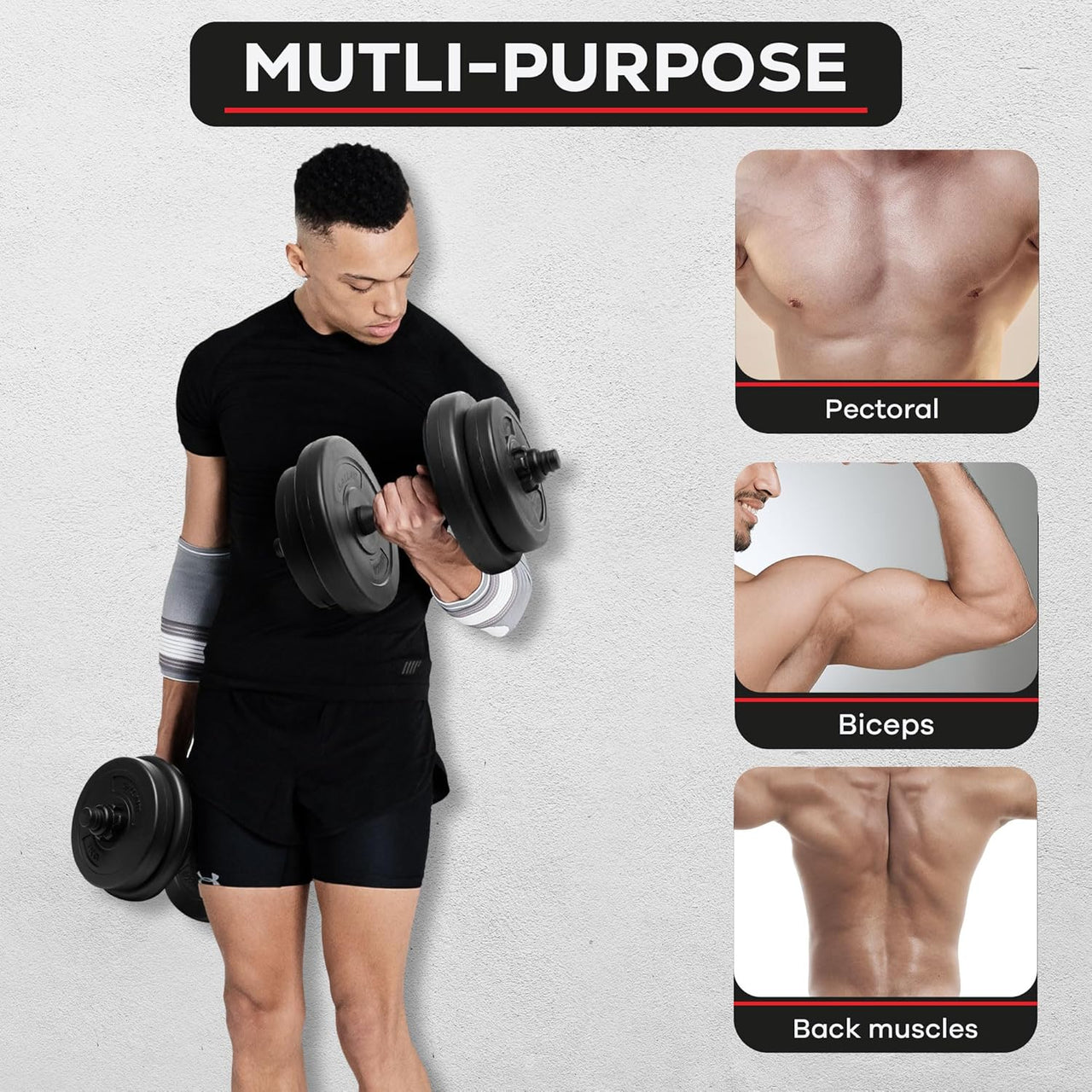 Gallant 2 in 1 Adjustable Dumbbells Weights Set With Barbell Connector 10kg 15kg 20kg