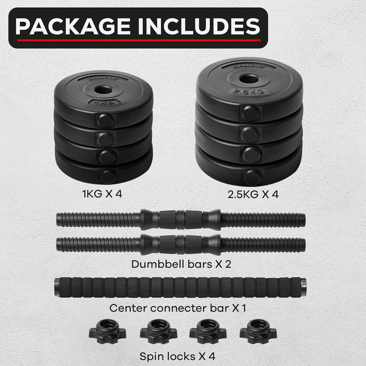 Gallant 2 in 1 Adjustable Dumbbells Weights Set With Barbell Connector 10kg 15kg 20kg