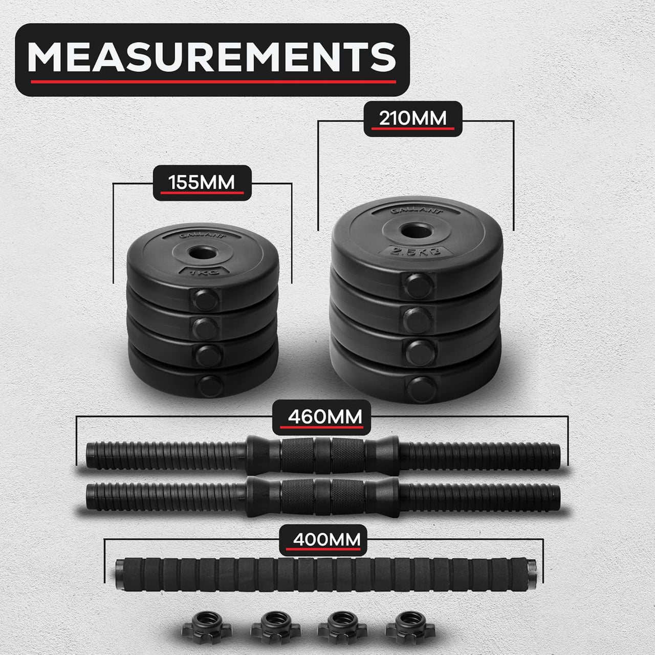 Gallant 2 in 1 Adjustable Dumbbells Weights Set With Barbell Connector 10kg 15kg 20kg