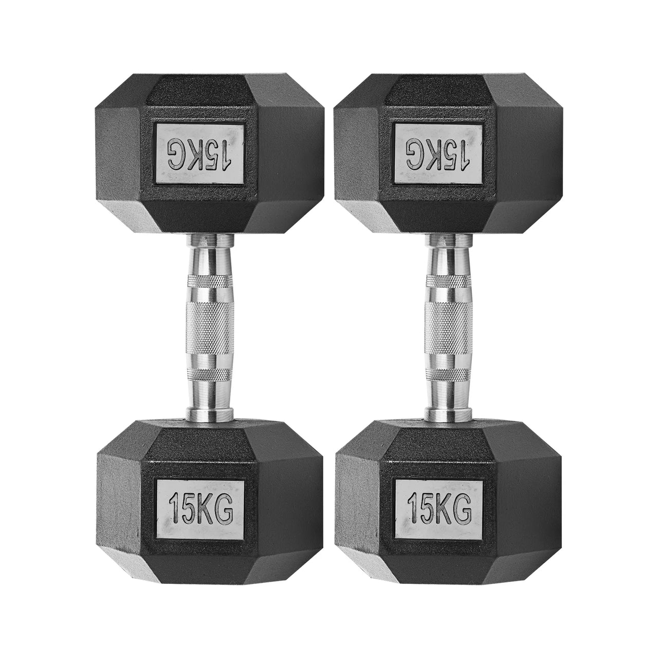 Rubber Encased Cast Iron Hex Dumbbells 15kg Set Main IMG.