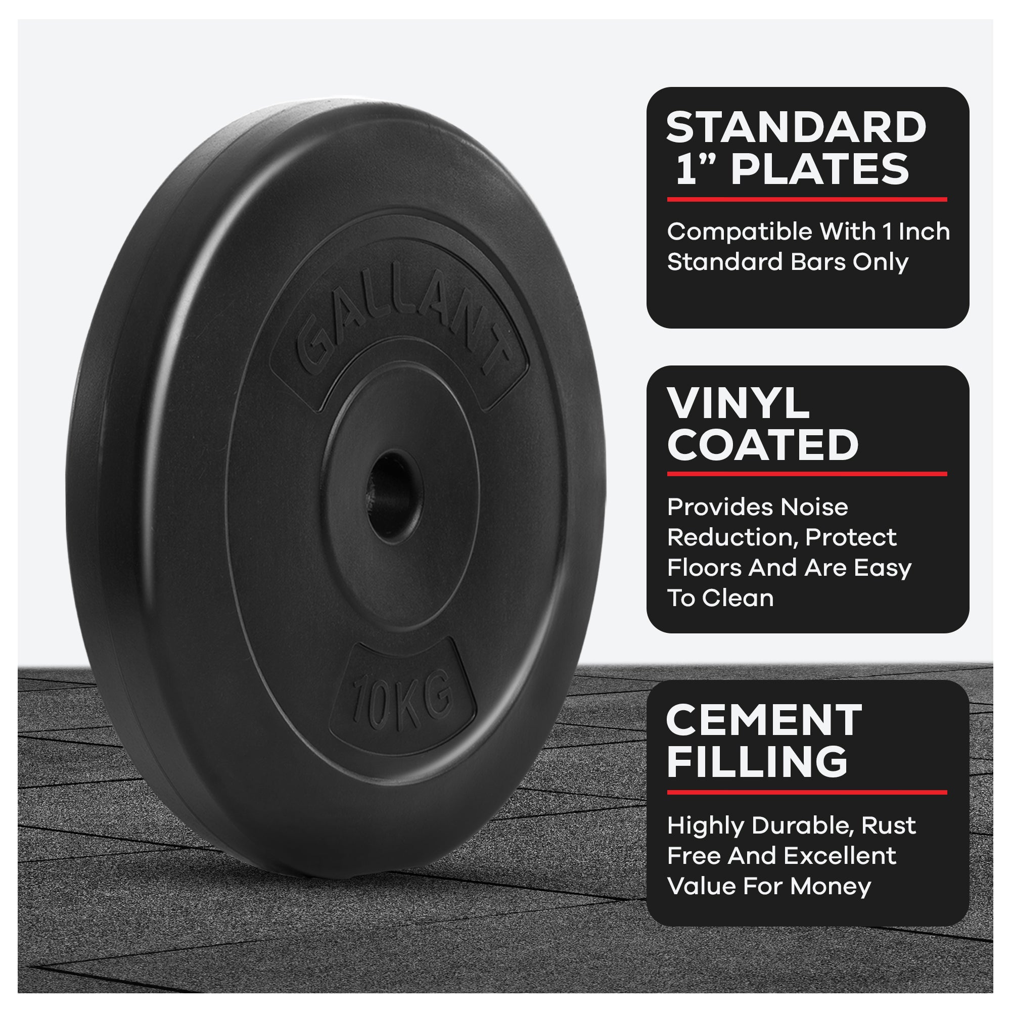 Gallant Weight Plates - 10kg Standard 1 Inch Vinyl Weights Discs 20KG-100KG - 10kg Weight Plates 20KG Main IMG.