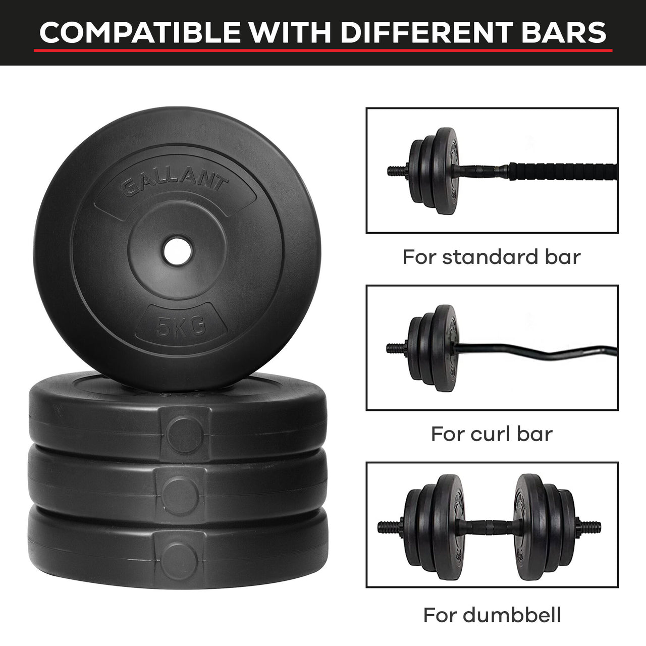 Gallant Weight Plates - 5kg Standard 1 Inch Vinyl Weights Discs 20kg Set For Men Women Compatible with different Bars.