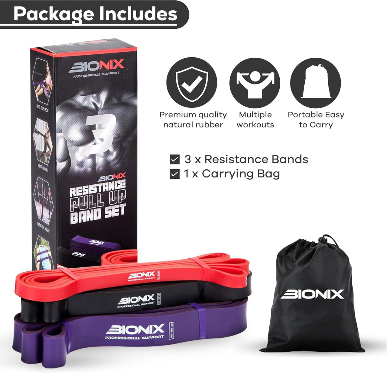 Pull-Up Assistance Resistance Exercise Bands Set - Pull Up Bands Package Includes.