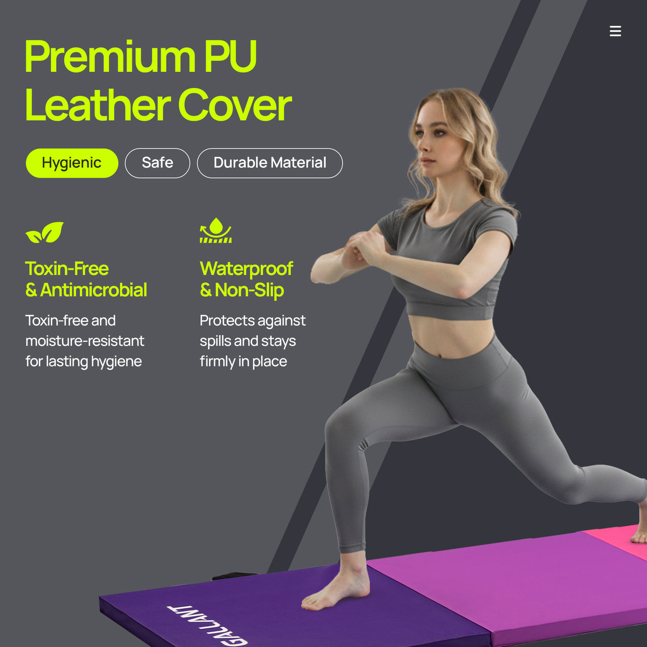 Gymnastics Mat Tri Folding  - Tumbling Crash Fitness Workout Yoga Exercise Mat