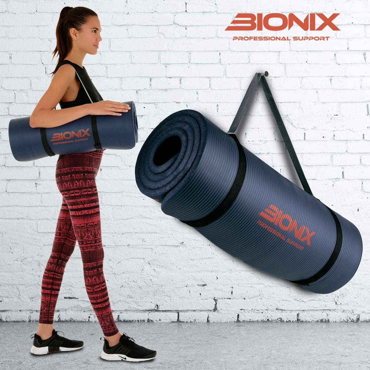 Bionix Yoga Mat Dark Blue - Thick NBR Foam Fitness Workout Lifestyle IMG