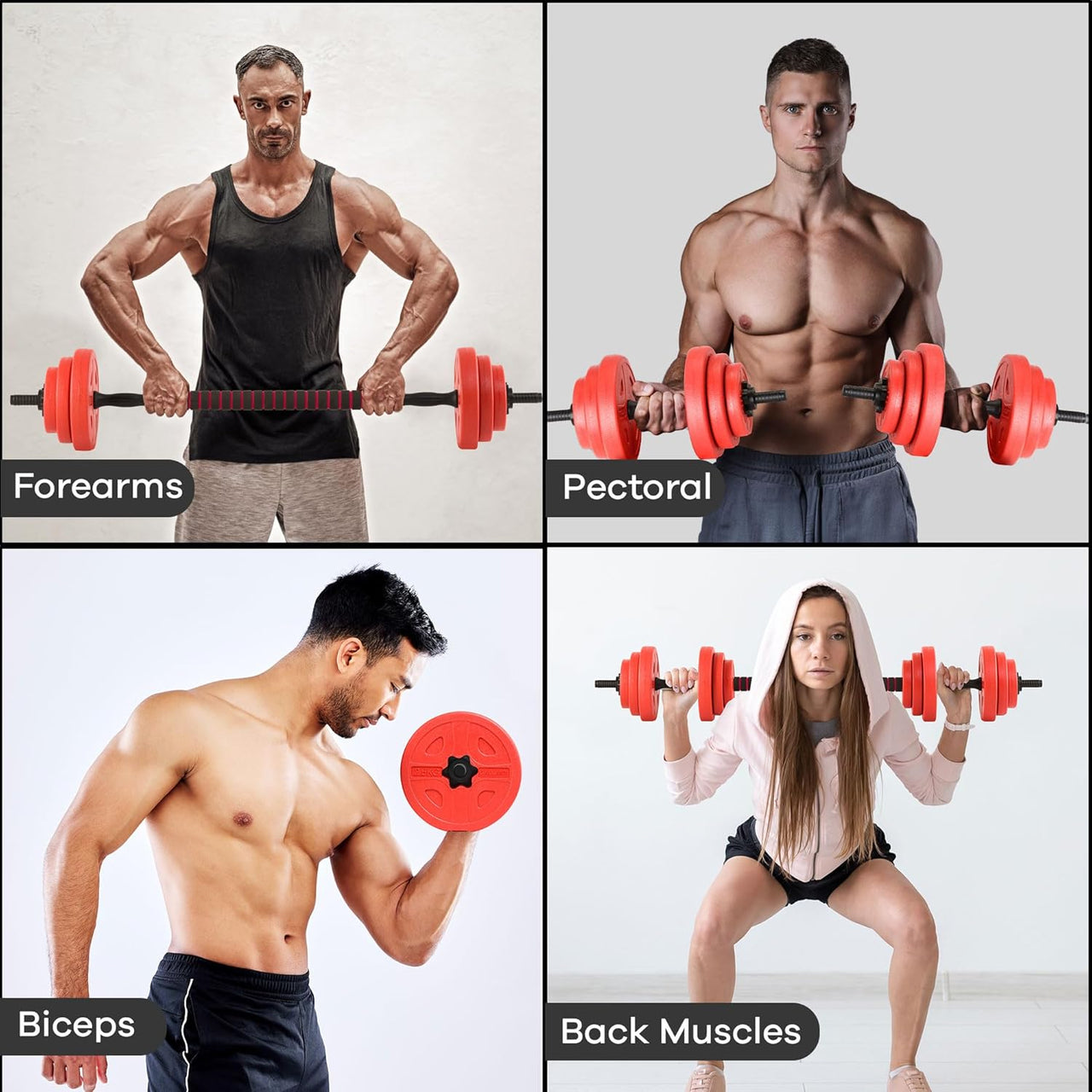 Gallant 20kg Adjustable Dumbbells Set, 2 in 1 Dumbbells and Barbell Hand Free Weights Dumbbells Set - Bar Weight Sets, Product Anatomy. 