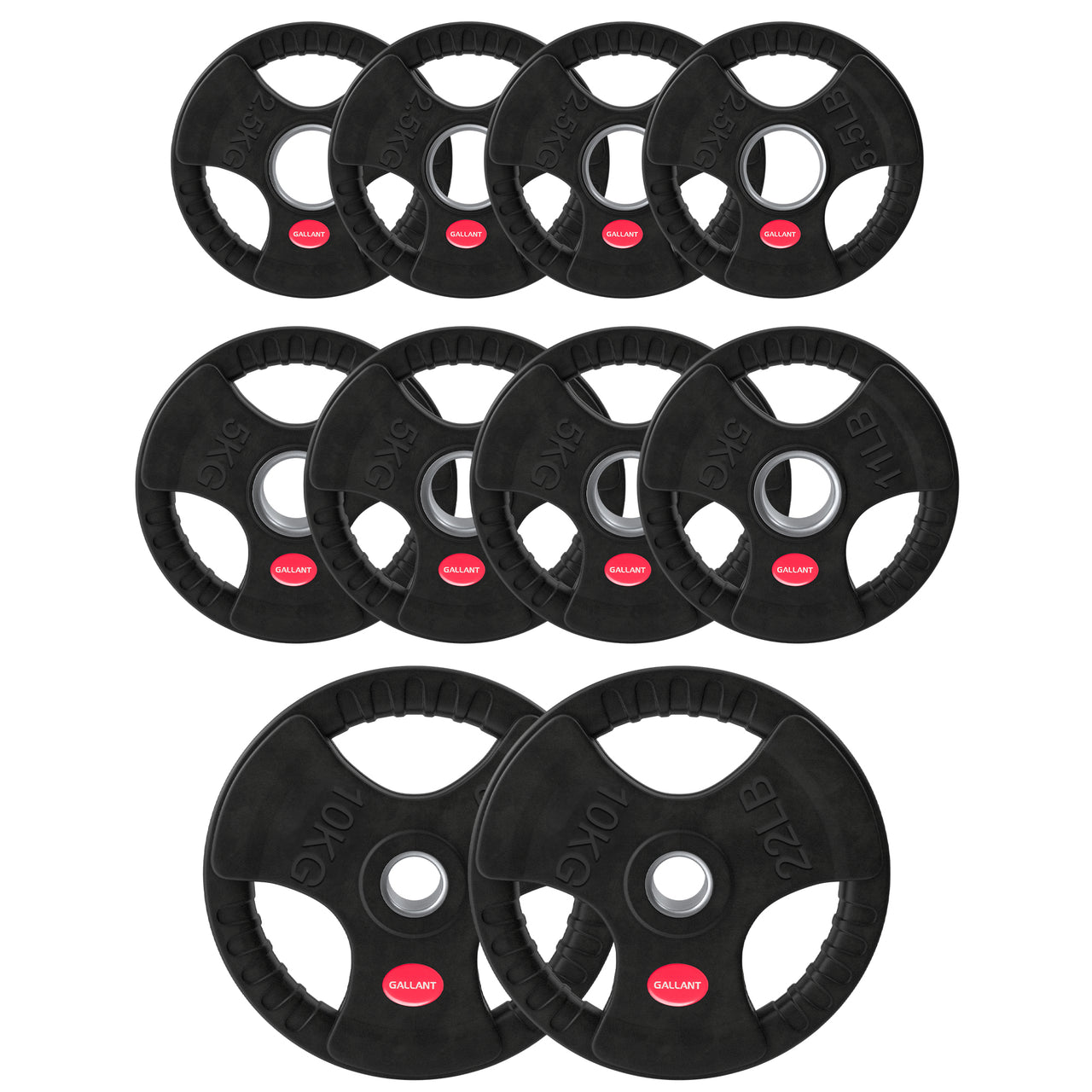 Gallant 2 Inch Olympic Weight plates - Rubber Coated Cast Iron Weight Plates With Tri Grips - Rubber Barbell