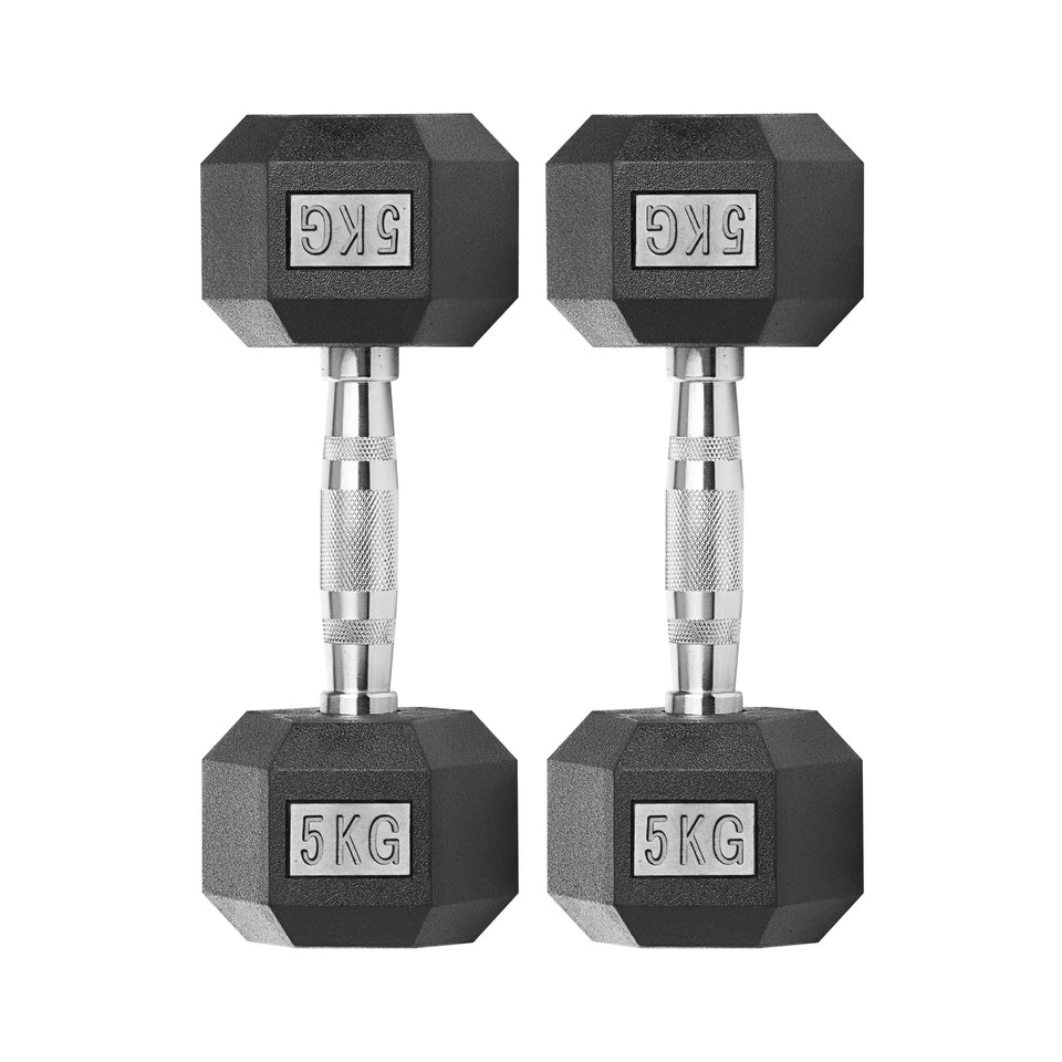 Rubber Encased Cast Iron Hex Dumbbells 5kg Set Main IMG.