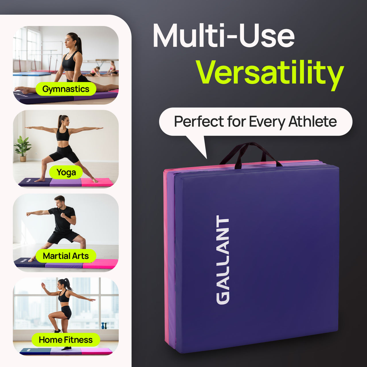 Gymnastics Mat Tri Folding  - Tumbling Crash Fitness Workout Yoga Exercise Mat