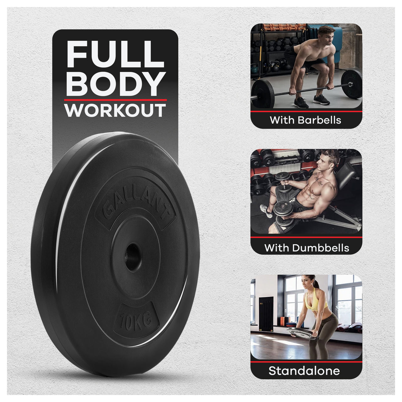 Gallant Weight Plates - 10kg Standard 1 Inch Vinyl Weights Discs 10KG x 2 Full Body Workout Details.