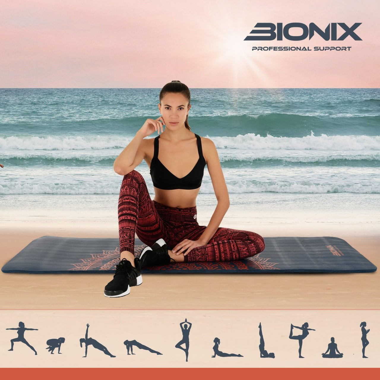 Bionix Yoga Mat Dark Blue - Thick NBR Foam Fitness Workout Lifestyle IMG With Yoga Workout.