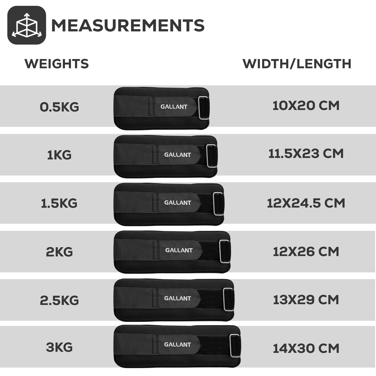Gallant Ankle Weights For Women Men - Wrist Weights Set Measurements.