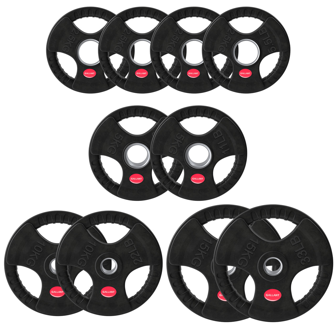 Gallant 2 Inch Olympic Weight plates - Rubber Coated Cast Iron Weight Plates With Tri Grips - Rubber Barbell