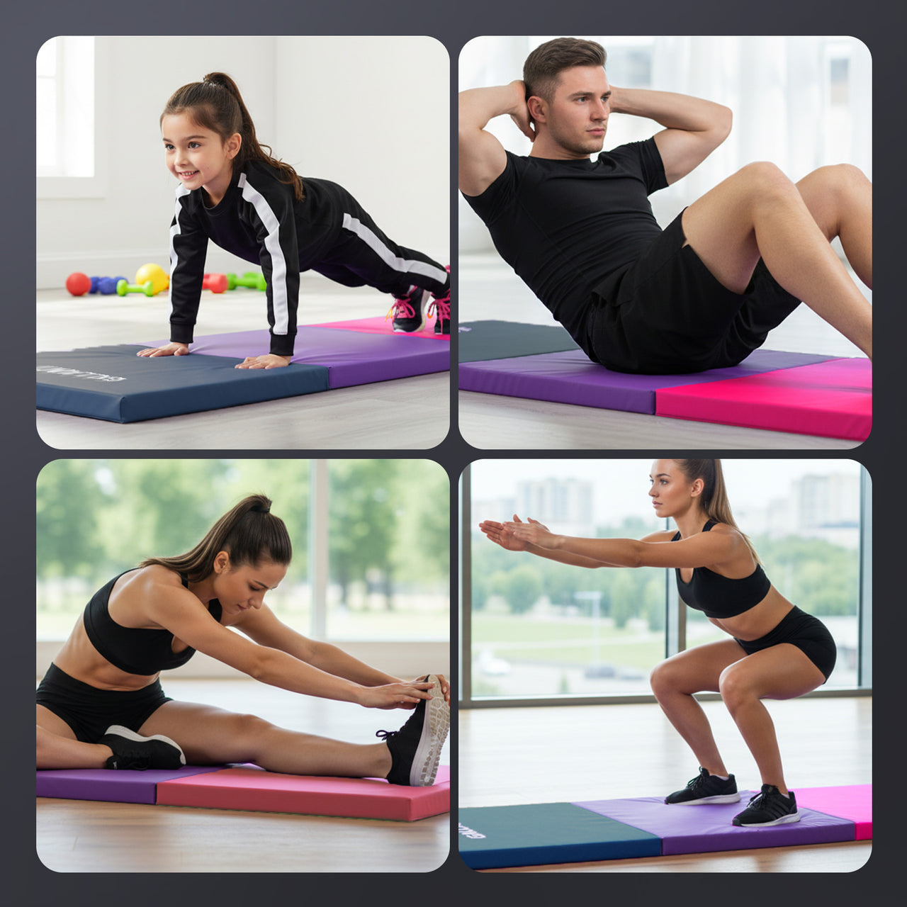 Gymnastics Mat Tri Folding  - Tumbling Crash Fitness Workout Yoga Exercise Mat
