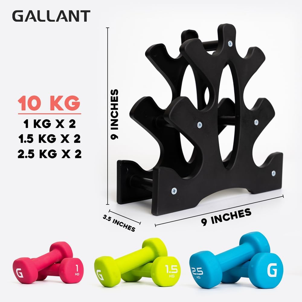 Gallant Hand Weights Dumbbell Set with Rack - 1KG, 1.5KG, 2.5KG Pair Product Size Details.