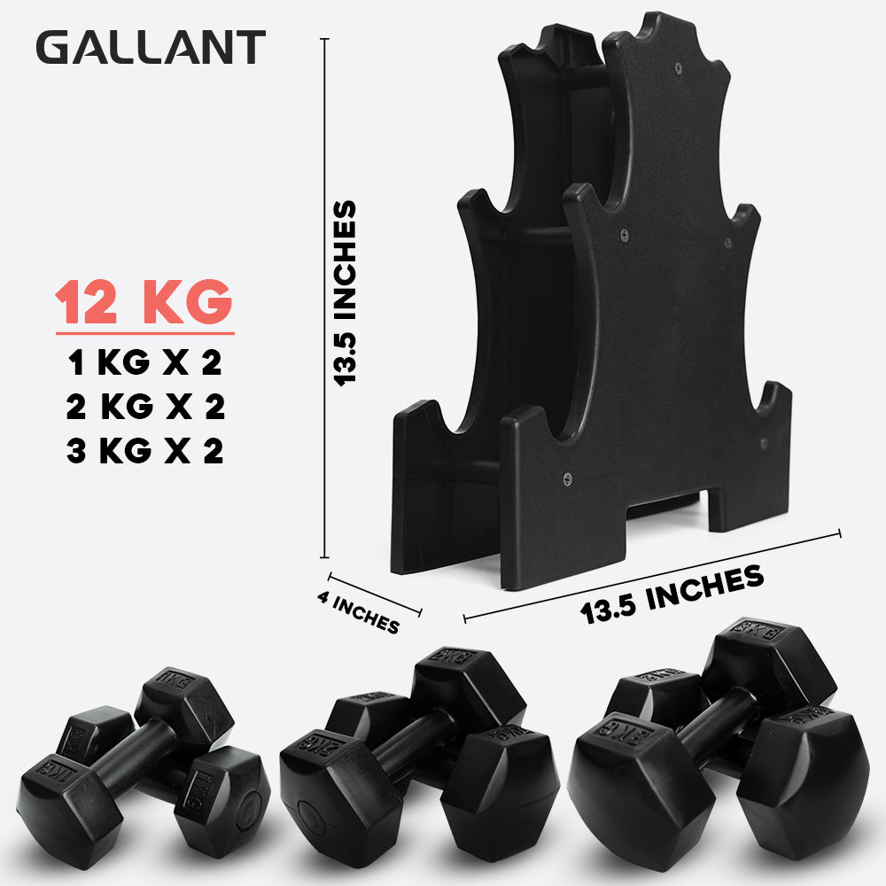 Gallant Hand Weights Dumbbell Set with Rack Product Size details.