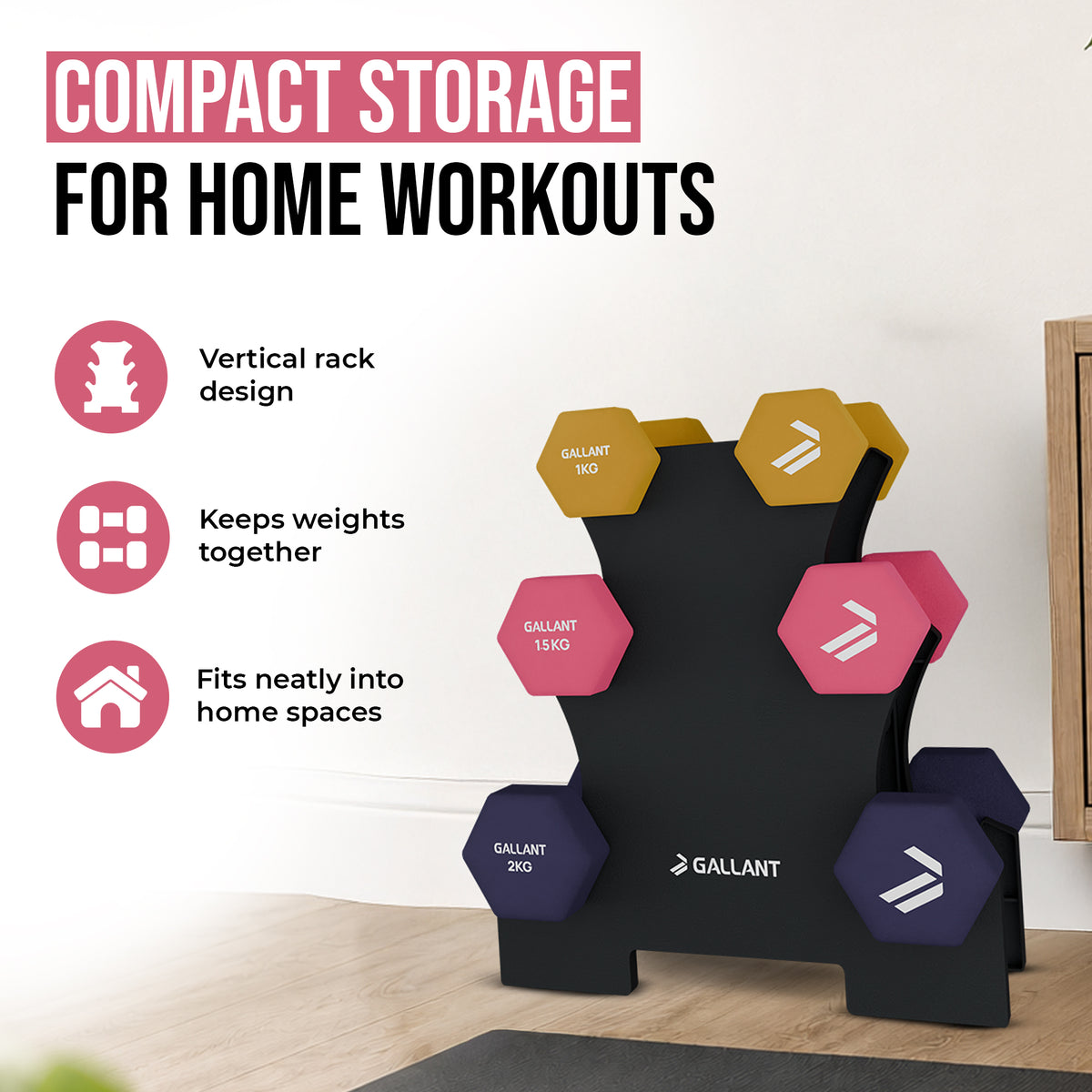 Gallant Dumbbells Set With Stand - 9kg