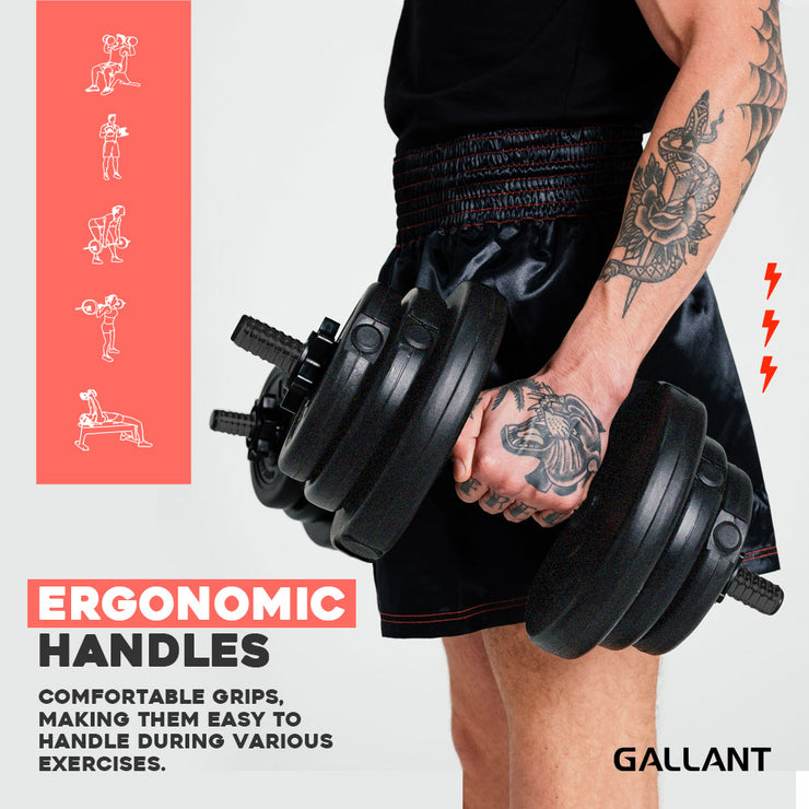 Gallant 20kg Adjustable Weights Dumbbells Set Ergonomic Handles.