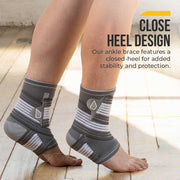 Ankle Support Brace - Compression Bandage with Adjustable Strap Close Heel Design.