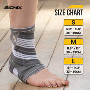 Ankle Support Brace - Compression Bandage with Adjustable Strap Size Chart Details.