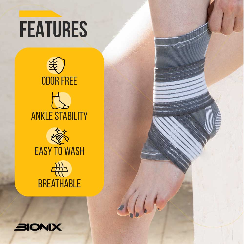 Ankle Support Brace - Compression Bandage with Adjustable Strap Product Feature Details.