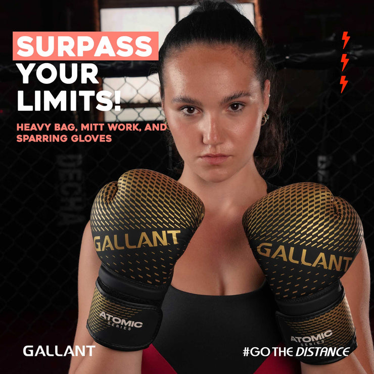 Atomic Boxing Gloves - Gold Surpass Your Limits.