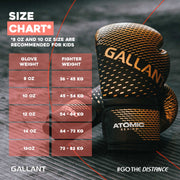 Atomic Boxing Gloves - Gold Size Chart Details.