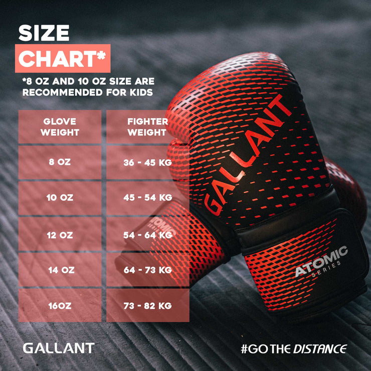 Atomic Series Boxing Glove - Red Size Chart Details.