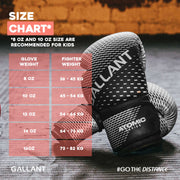 Atomic Series Boxing Glove - Silver Size Chart Details.