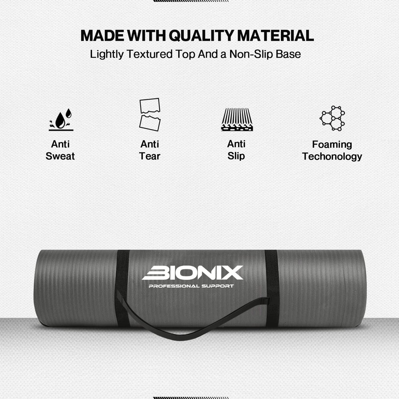 Bionix Yoga Mat - Thick NBR Foam Fitness Workout Made With Quality Material.