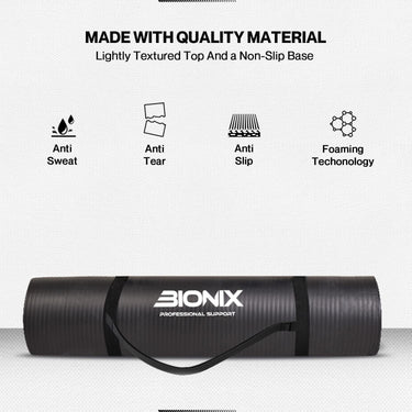 Bionix Yoga Mat - Thick NBR Foam Fitness Workout Black Made With Quality Material.