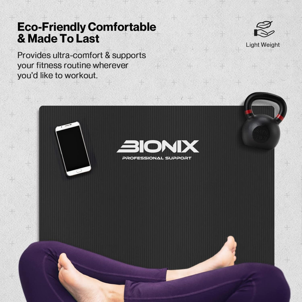 Bionix Yoga Mat - Thick NBR Foam Fitness Workout Black Eco Friendly  Comfortable & Made To Last.