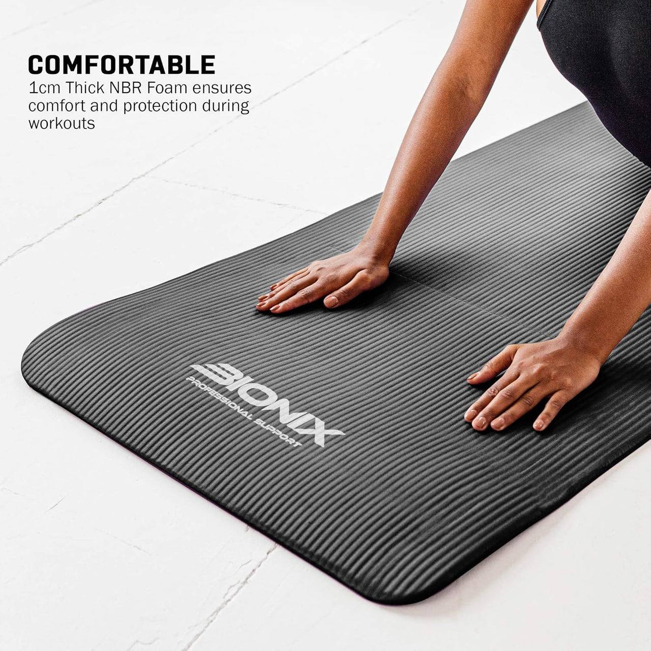Bionix Yoga Mat - Thick NBR Foam Fitness Workout Black Comfortable.
