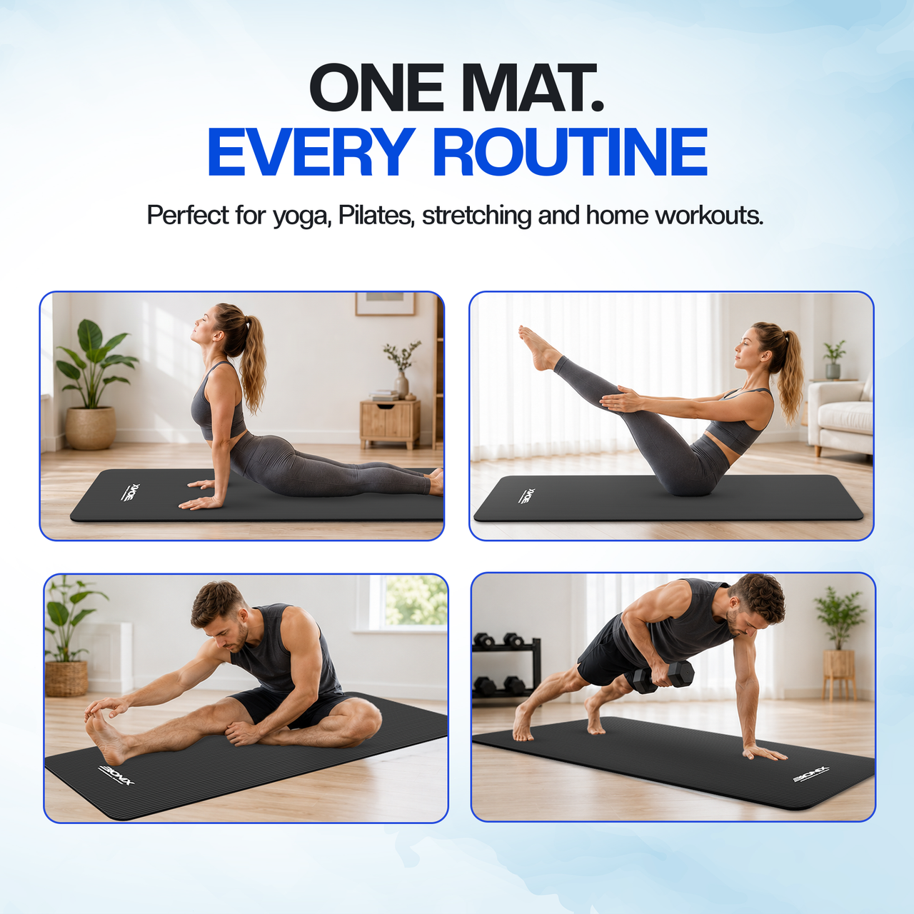 Bionix Yoga Mat - 10mm Thick NBR Foam Fitness Workout Pilates Exercise Mat