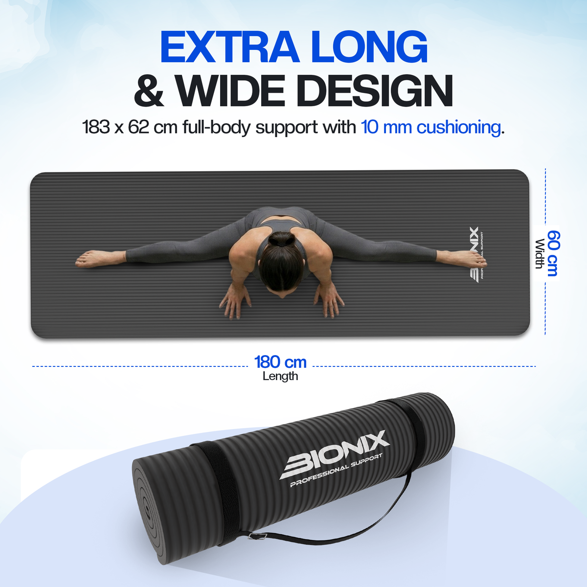 Bionix Yoga Mat - 10mm Thick NBR Foam, Extra Cushioned Comfort