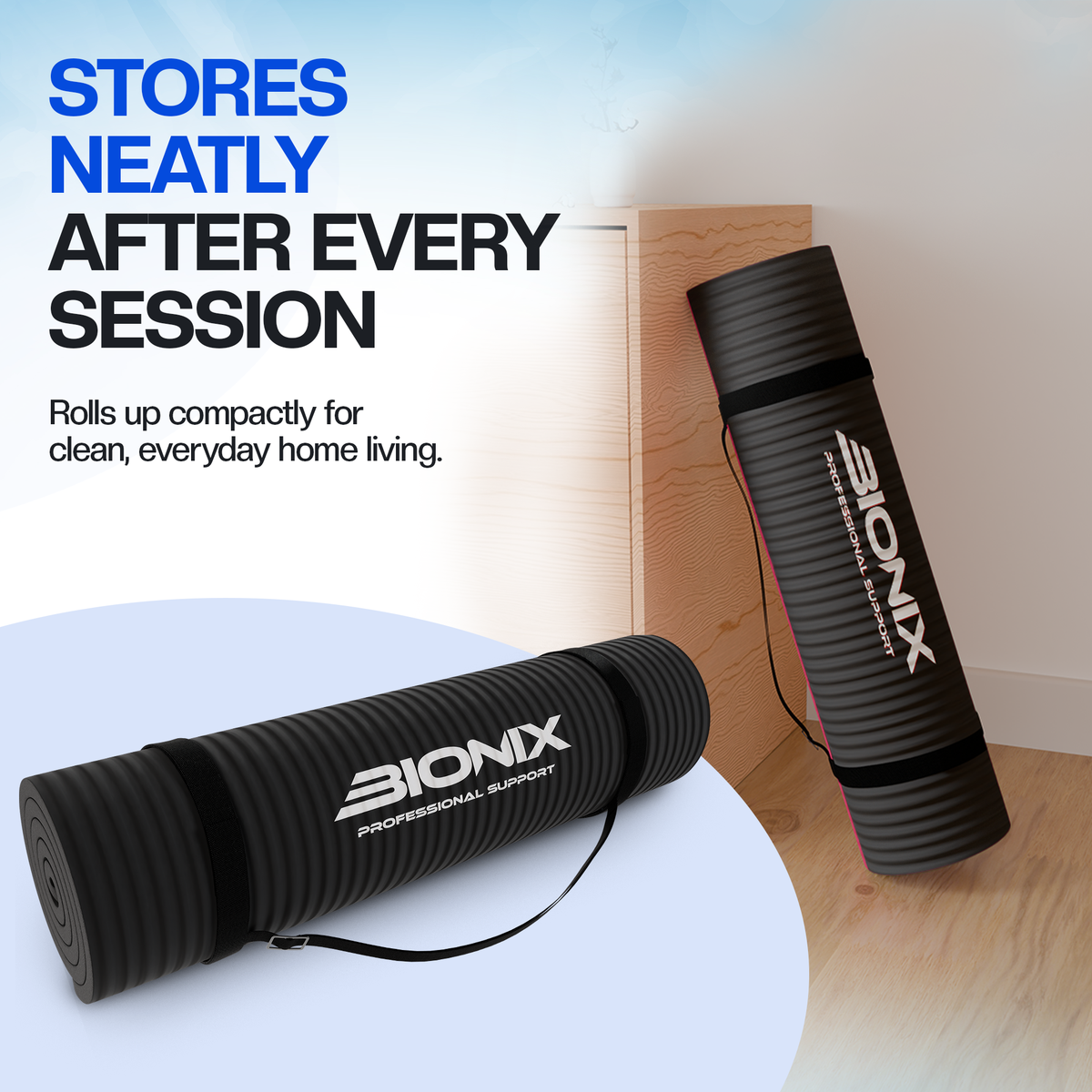 Bionix Yoga Mat - 10mm Thick NBR Foam, Extra Cushioned Comfort