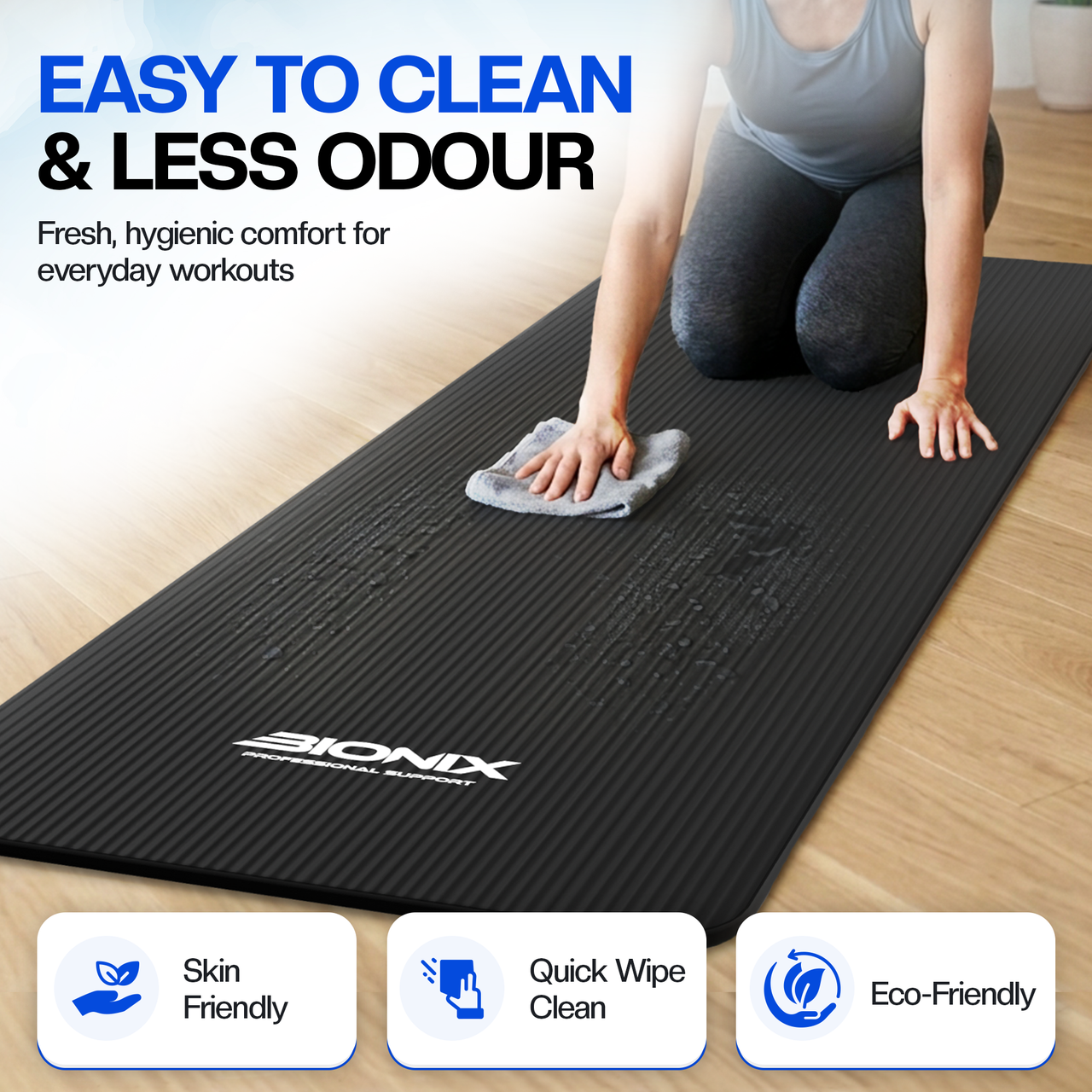 Bionix Yoga Mat - 10mm Thick NBR Foam Fitness Workout Pilates Exercise Mat