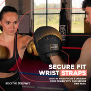Atomic Series Boxing Gloves and Focus Mitts Combo - Gold Secure Fit Wrist Straps.