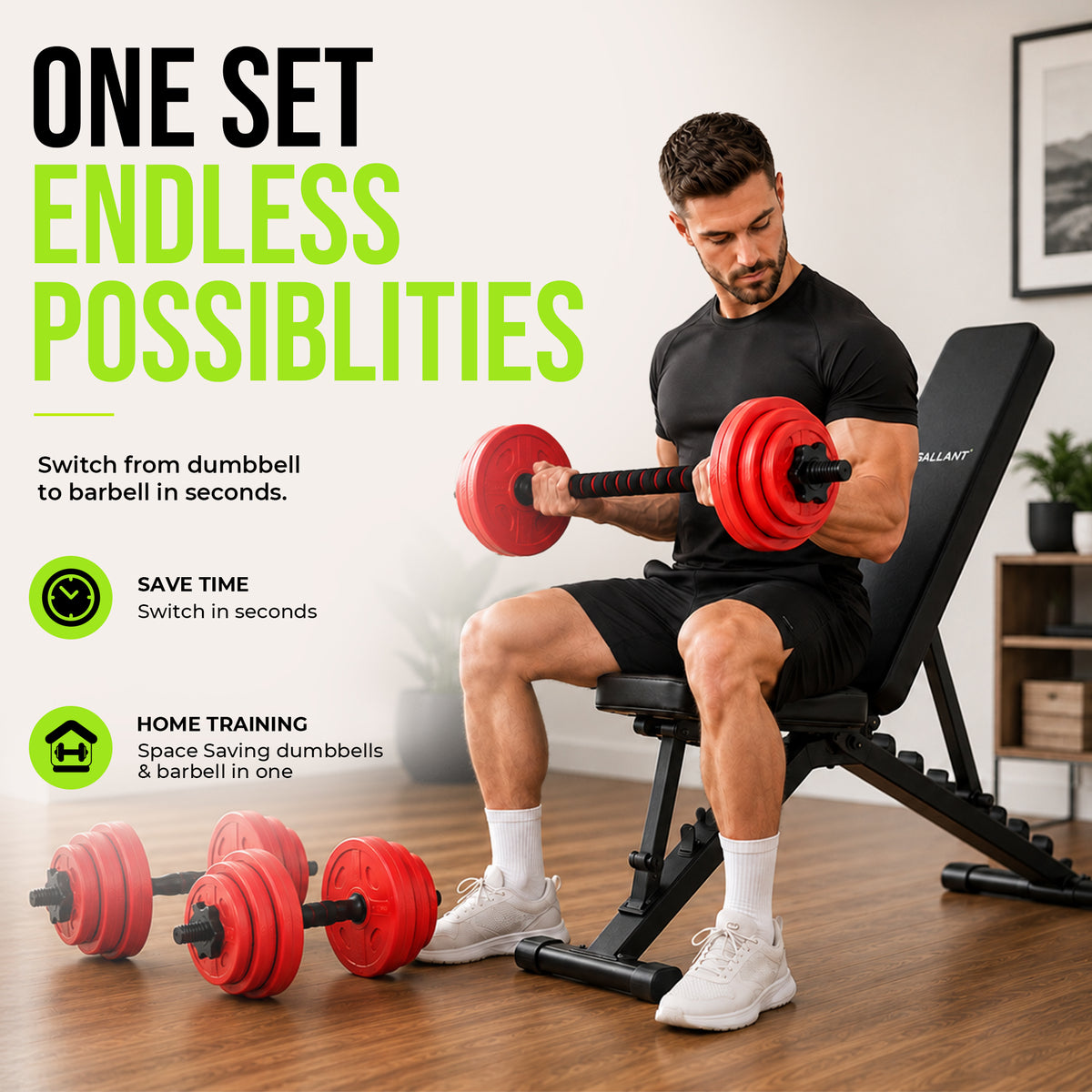2 in 1 Weights Dumbbells Set With Barbell