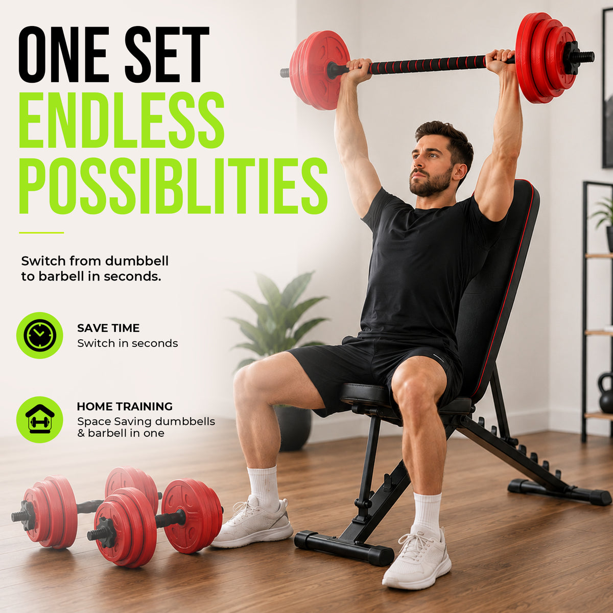 2 in 1 Weights Dumbbells Set With Barbell